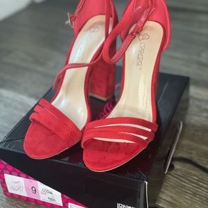 Red Block Heels with Ankle strap
